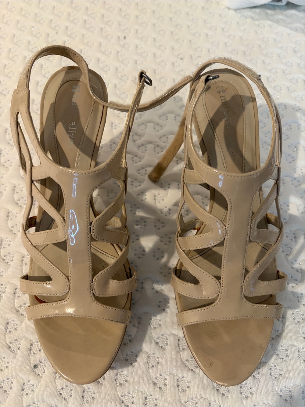Naturalizer Nude Patent Strappy High Heel Sandals-size 8/super comfy!